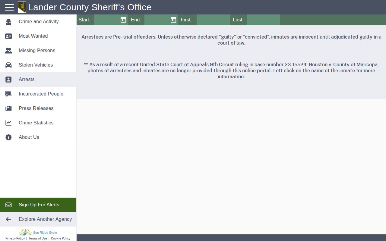 Official Lander County Citizen RIMS arrest search