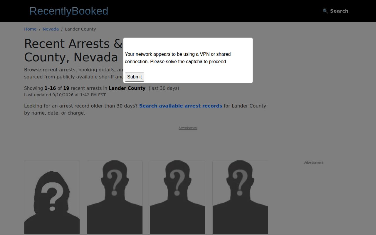 Unofficial RecentlyBooked Lander County page