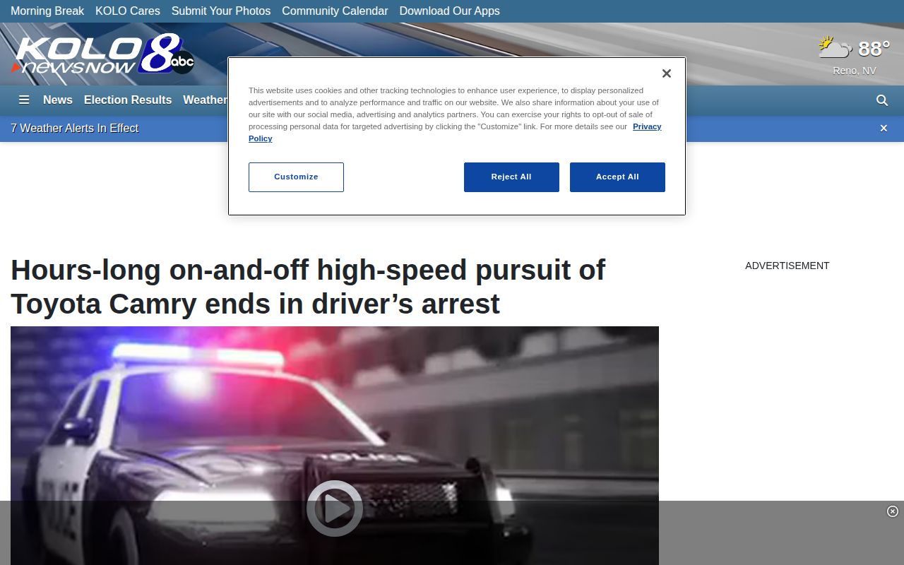 KOLO report concerning a Battle Mountain area arrest